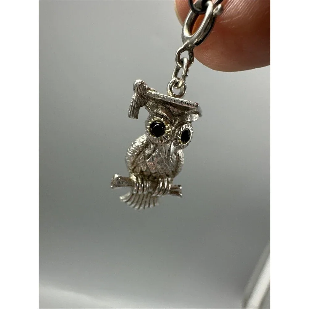 Monet Owl In Graduation Cap Charm Silver Tone Black Eyed Cuteness Sweet